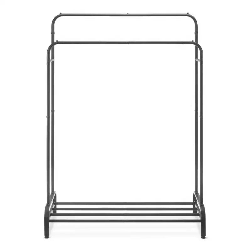 Portant double tringle noir : Structure en acier, hauteur 155 cm, largeur 109 cm, profondeur 43 cm