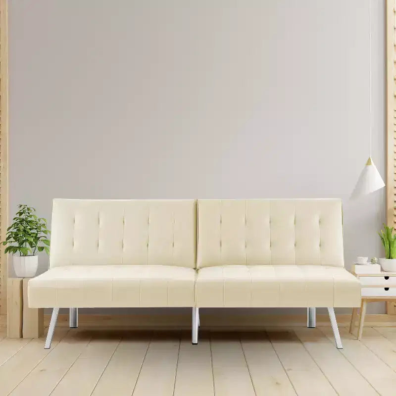 Home Imports Emporium Tufted Split Back Futon Sofa Bed, Convertible Sofa bed with Chrome Legs