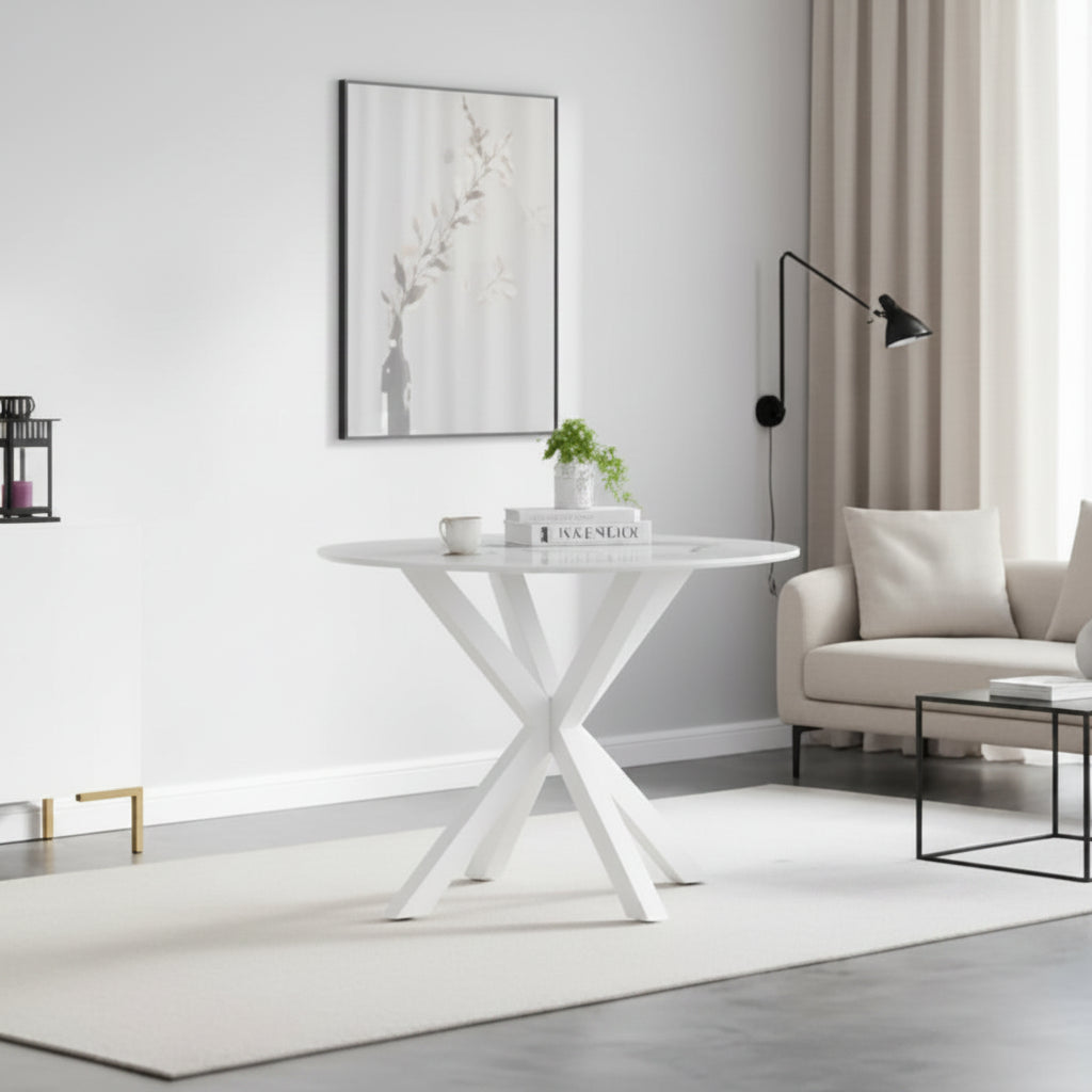 Elegant Pedestal Table: Mid-Century Design, Cross-Legs, MDF - Dining or Coffee Use