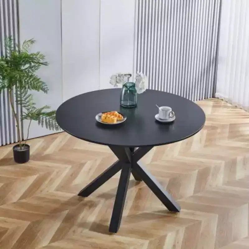Élégante table sur pied : Design Mid-Century, pieds croisés, MDF - Utilisation salle à manger ou café