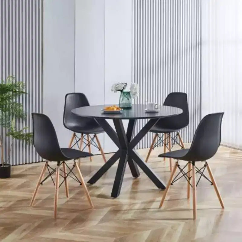 Élégante table sur pied : Design Mid-Century, pieds croisés, MDF - Utilisation salle à manger ou café