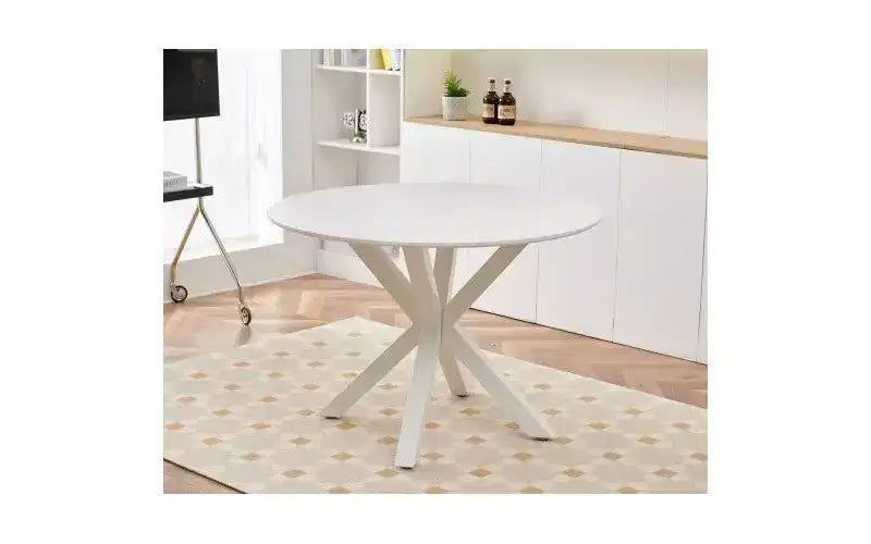 Élégante table sur pied : Design Mid-Century, pieds croisés, MDF - Utilisation salle à manger ou café