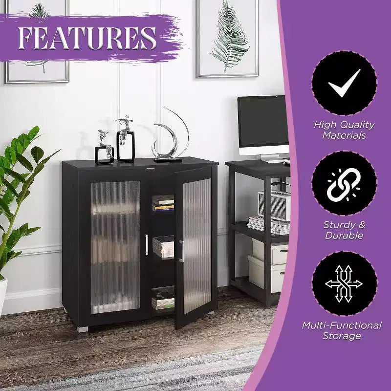 Meuble de rangement d'appoint à 2 portes, buffet bas, placard de rangement au sol pour cuisine, salle à manger, salon, entrée