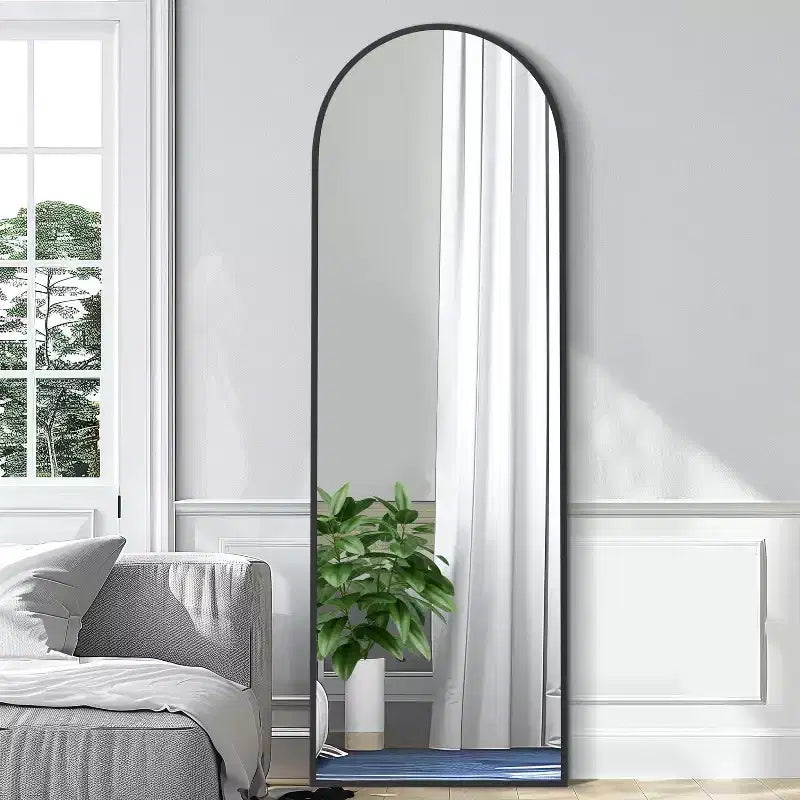 Classic Wood Framed Full-Length Mirror with Right-Angled Arch Design