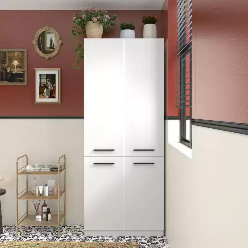 Meuble de rangement de salle de bain blanc moderne avec panier à linge intégré au niveau inférieur