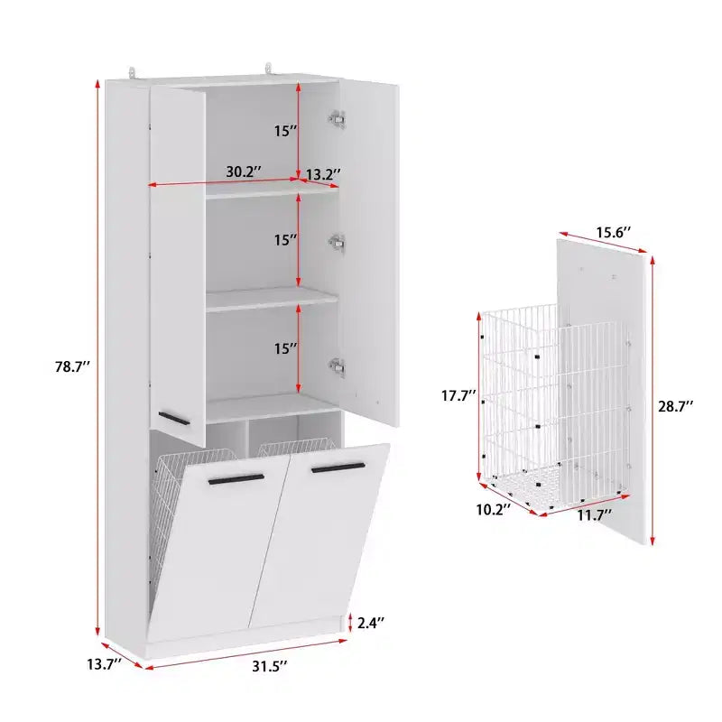 Meuble de rangement de salle de bain blanc moderne avec panier à linge intégré au niveau inférieur