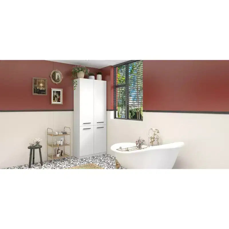 Meuble de rangement de salle de bain blanc moderne avec panier à linge intégré au niveau inférieur