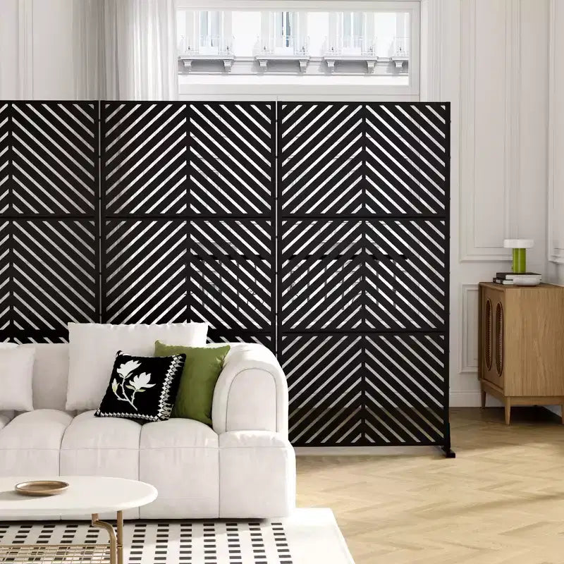 71.37x35.1inch parallel line black galvanized sheet screen balcony terrace garden decoration privacy screen
