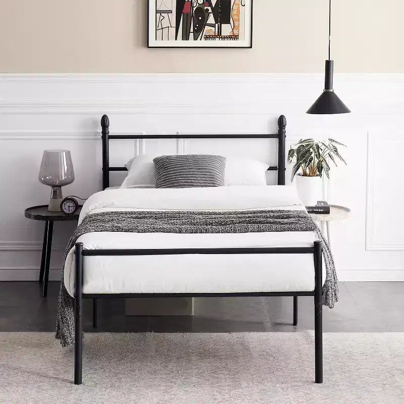 VECELO Twin Metal Platform Bed, Bed Frame with Headboard & Footboard, No Spring Box Needed, Black