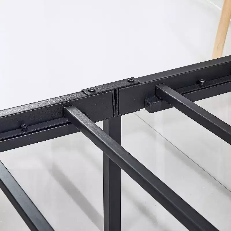 Lit double en métal, cadre de lit avec tête et pied de lit, aucun sommier tapissier requis, noir