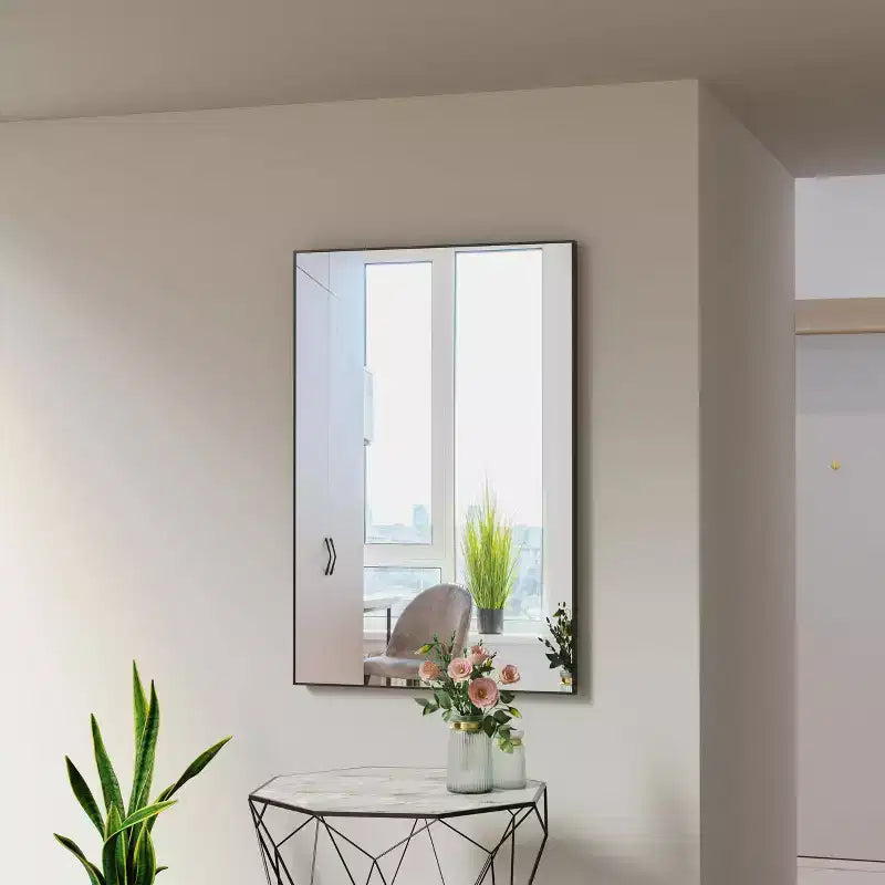 Modern Black Bathroom Mirror: Aluminum Frame, Vertical/Horizontal, Decorative