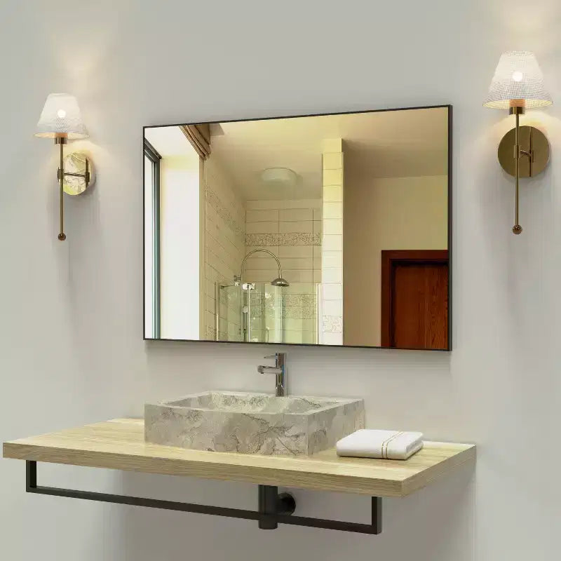 Miroir de salle de bain noir moderne : Cadre en aluminium, Vertical/Horizontal, Décoratif