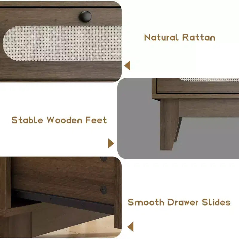Table de chevet en rotin, Table d'appoint moderne avec 6 tiroirs, Commode étroite, Tables d'appoint pour chambre à coucher, salon