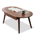 GDFStudio Belle Solid Oak Wood 39.37W Oval Coffee Table with One Drawer