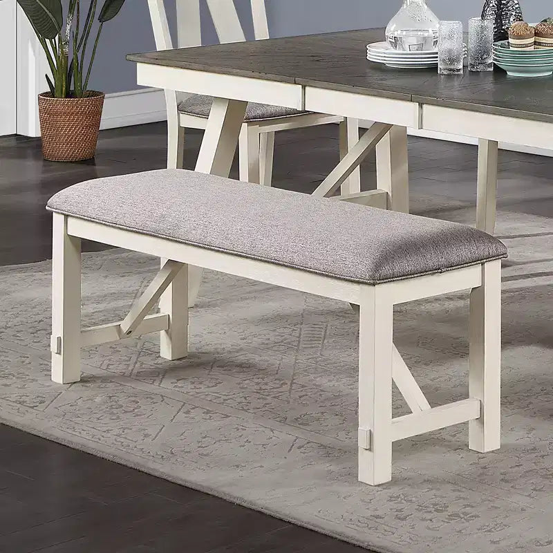 Banquette de salle à manger capitonnée en gris et blanc