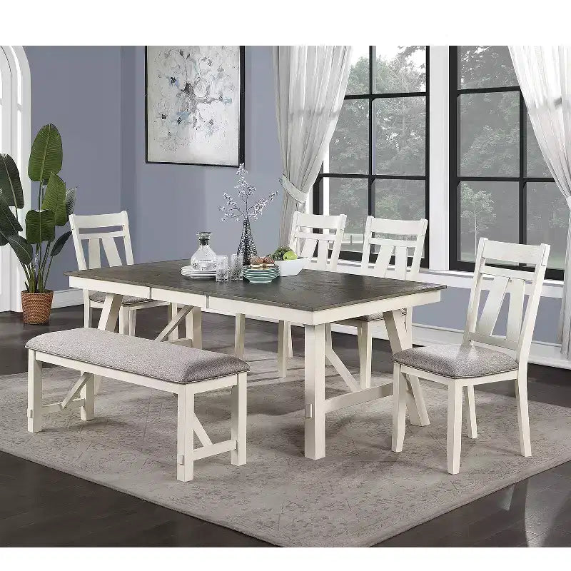 Banquette de salle à manger capitonnée en gris et blanc