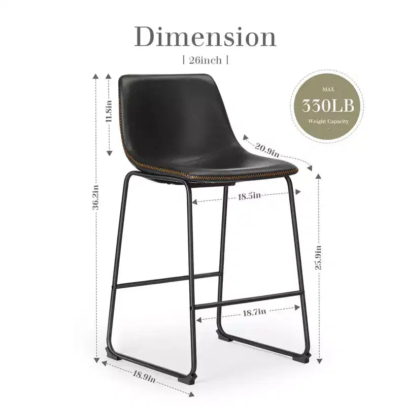 Tabourets de bar industriels sans accoudoirs en similicuir avec pieds et repose-pieds en métal, chaises de salle à manger pour îlot de cuisine ou bureau à domicile