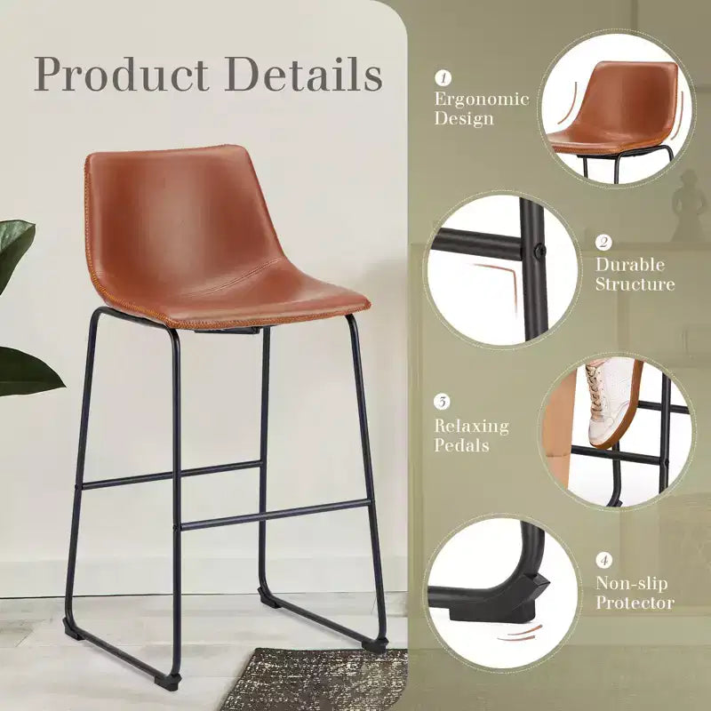 Tabourets de bar industriels sans accoudoirs en similicuir avec pieds et repose-pieds en métal, chaises de salle à manger pour îlot de cuisine ou bureau à domicile