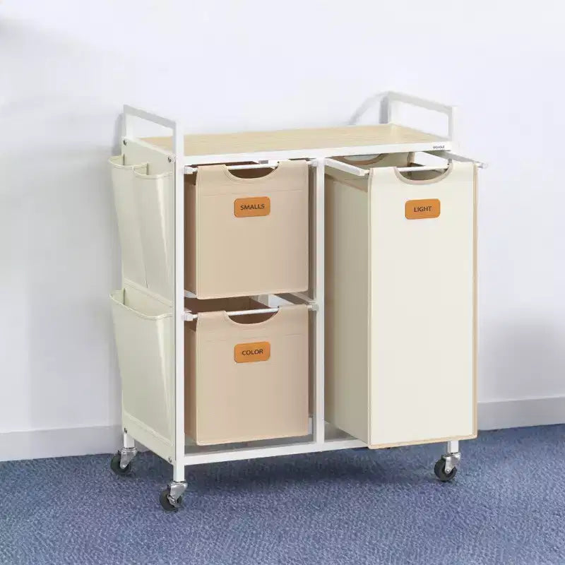 Panier à Linge 100 L à 3 Compartiments avec Roulettes, Étagères et 6 Étiquettes