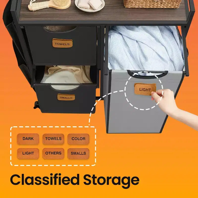 Panier à Linge 100 L à 3 Compartiments avec Roulettes, Étagères et 6 Étiquettes