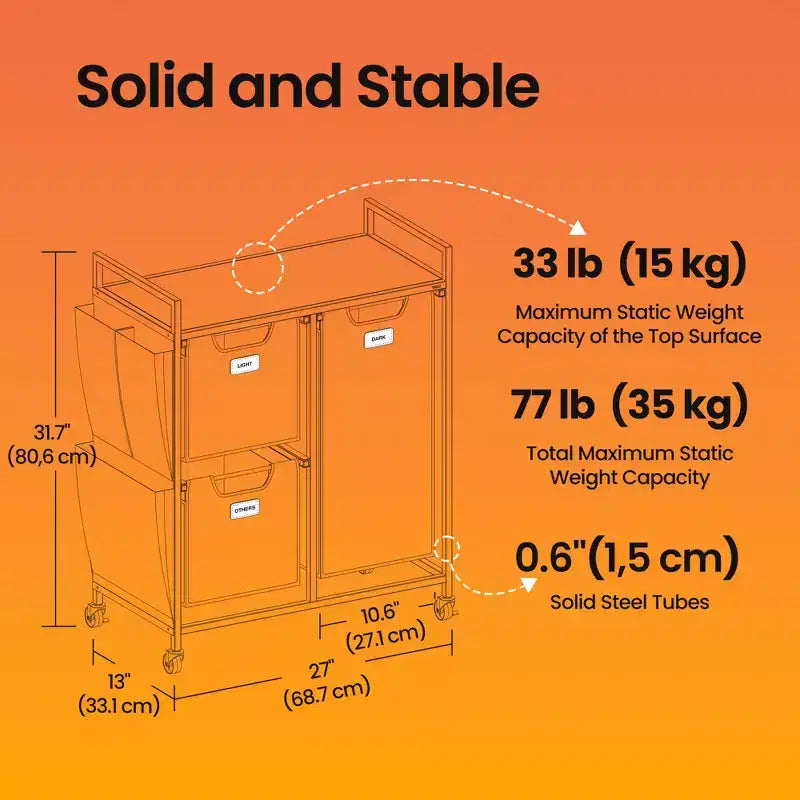 Panier à Linge 100 L à 3 Compartiments avec Roulettes, Étagères et 6 Étiquettes
