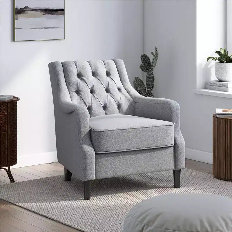Fauteuil d'appoint rembourré, lin gris clair