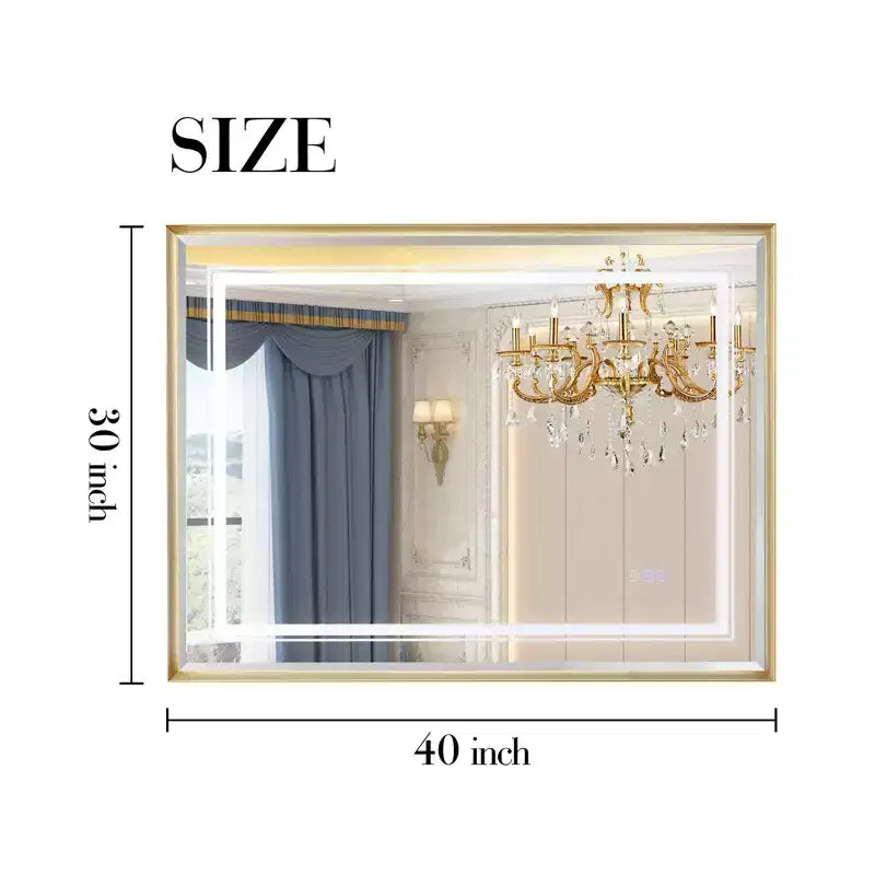Miroir de salle de bain biseauté LED 40x30 pouces avec éclairage dégradé 3000-6000K