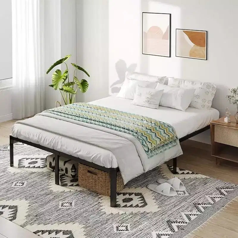 Extra-large Bed Frame, Heavy-duty Metal Frame, Ample Storage Space, Screw-free Design, No Need For Spring Mattress, Quiet, Black
