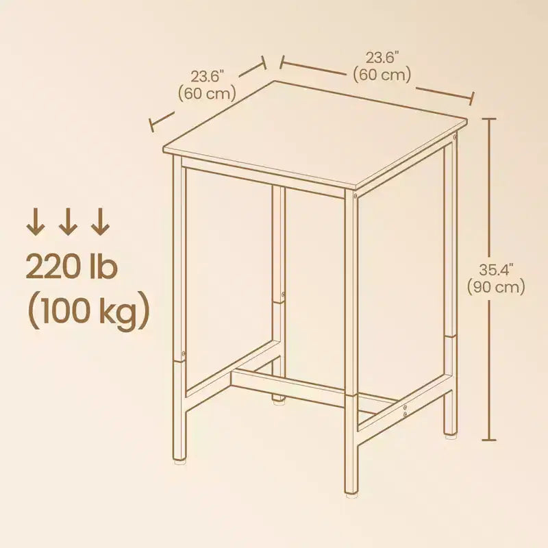 Table de bar - Petite table à manger de cuisine, table de bistrot haute. Table de cocktail de 60 x 60 x 92 cm avec cadre en métal robuste.