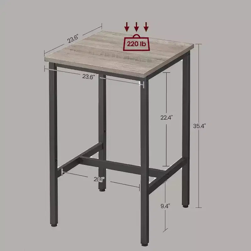 Table de bar - Petite table à manger de cuisine, table de bistrot haute. Table de cocktail de 60 x 60 x 92 cm avec cadre en métal robuste.