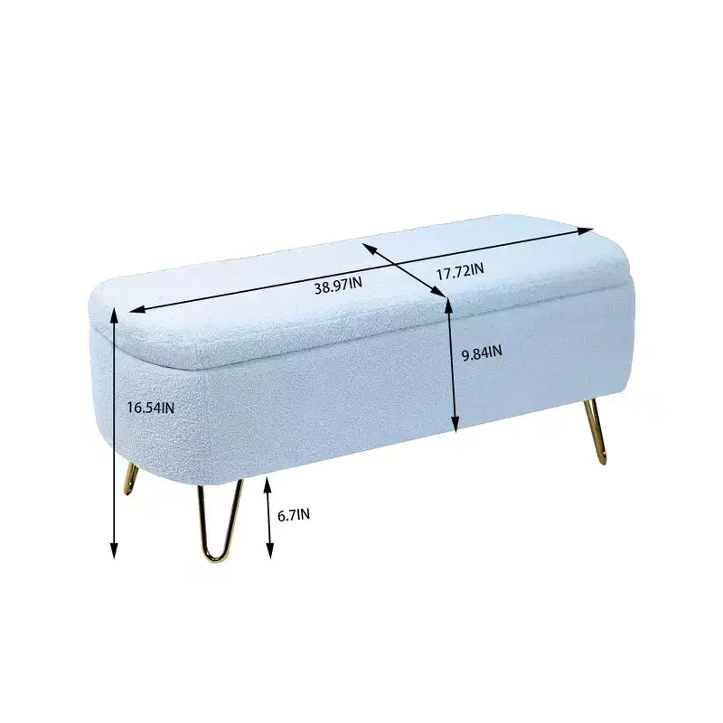 Banc de rangement ottoman rembourré moderne avec pieds dorés pour le bout du lit