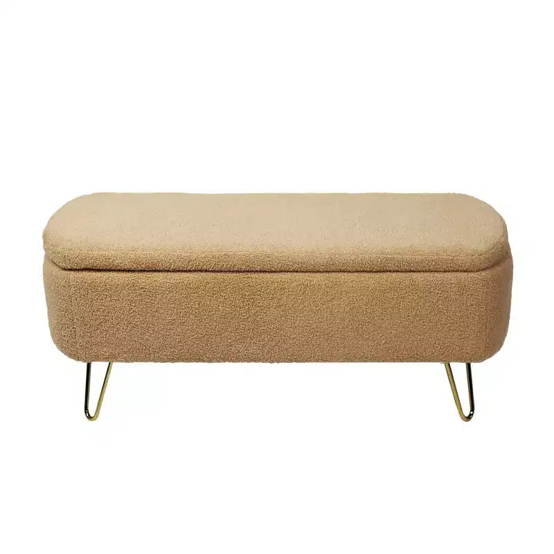 Banc de rangement ottoman rembourré moderne avec pieds dorés pour le bout du lit