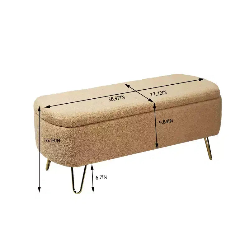 Banc de rangement ottoman rembourré moderne avec pieds dorés pour le bout du lit