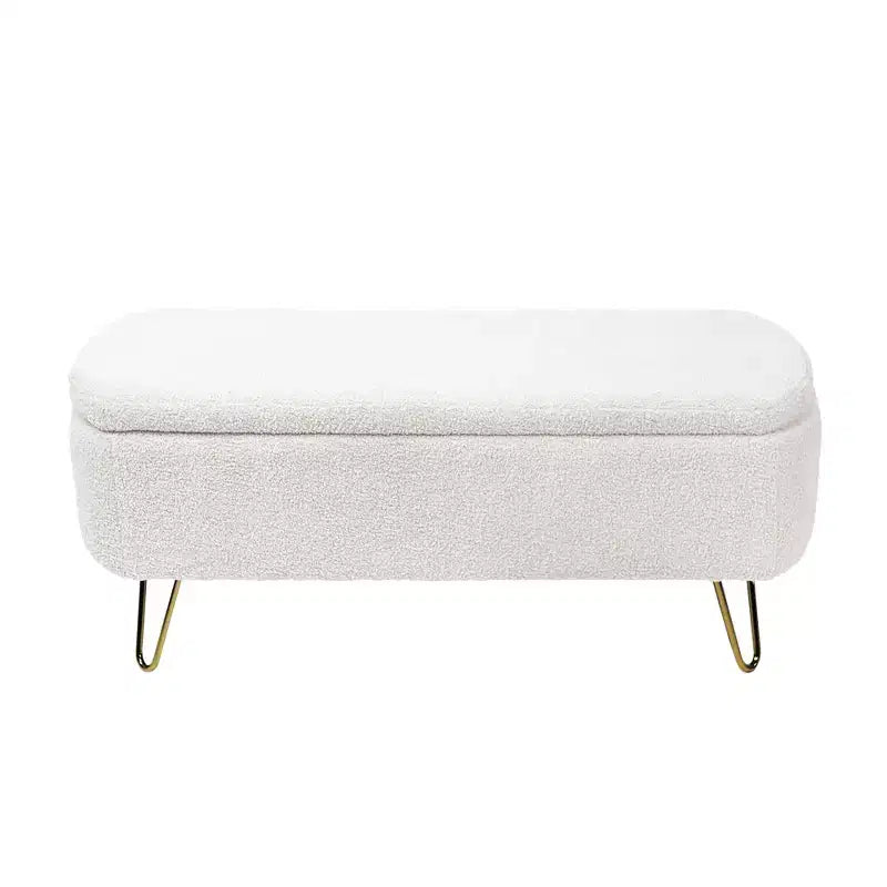 Banc de rangement ottoman rembourré moderne avec pieds dorés pour le bout du lit