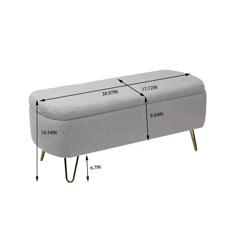 Banc de rangement ottoman rembourré moderne avec pieds dorés pour le bout du lit