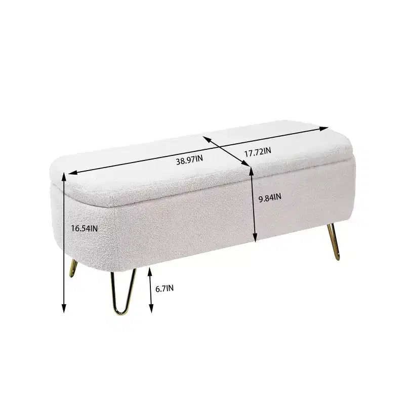 Banc de rangement ottoman rembourré moderne avec pieds dorés pour le bout du lit