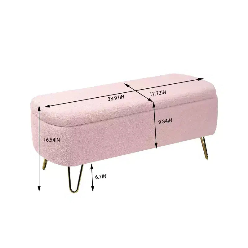 Banc de rangement ottoman rembourré moderne avec pieds dorés pour le bout du lit