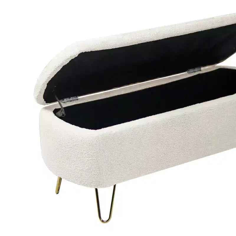 Banc de rangement ottoman rembourré moderne avec pieds dorés pour le bout du lit