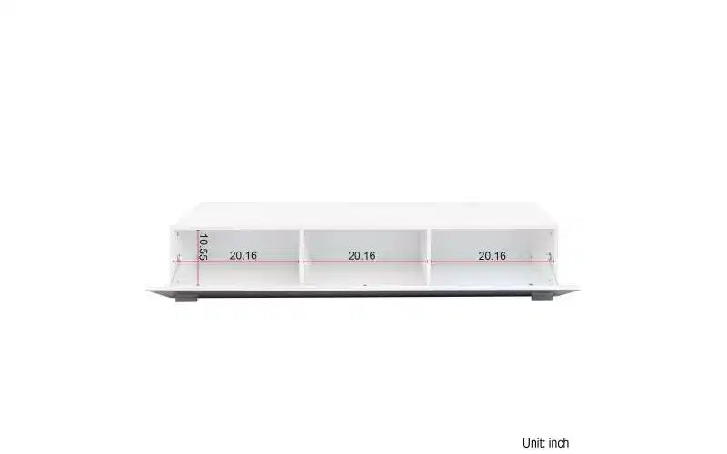 Meuble TV moderne de 63 pouces avec portes d'armoire abattantes, meuble média avec rangement, convient au salon, blanc