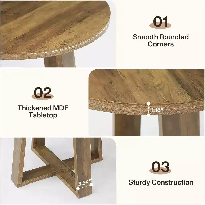 Table de conférence ronde de 31,5 pouces pour 2 à 4 personnes, petite table de réunion en bois avec base robuste pour petits espaces, style rustique fermier