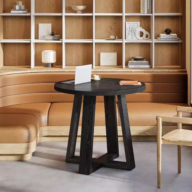 Table de conférence ronde de 31,5 pouces pour 2 à 4 personnes, petite table de réunion en bois avec base robuste pour petits espaces, style rustique fermier