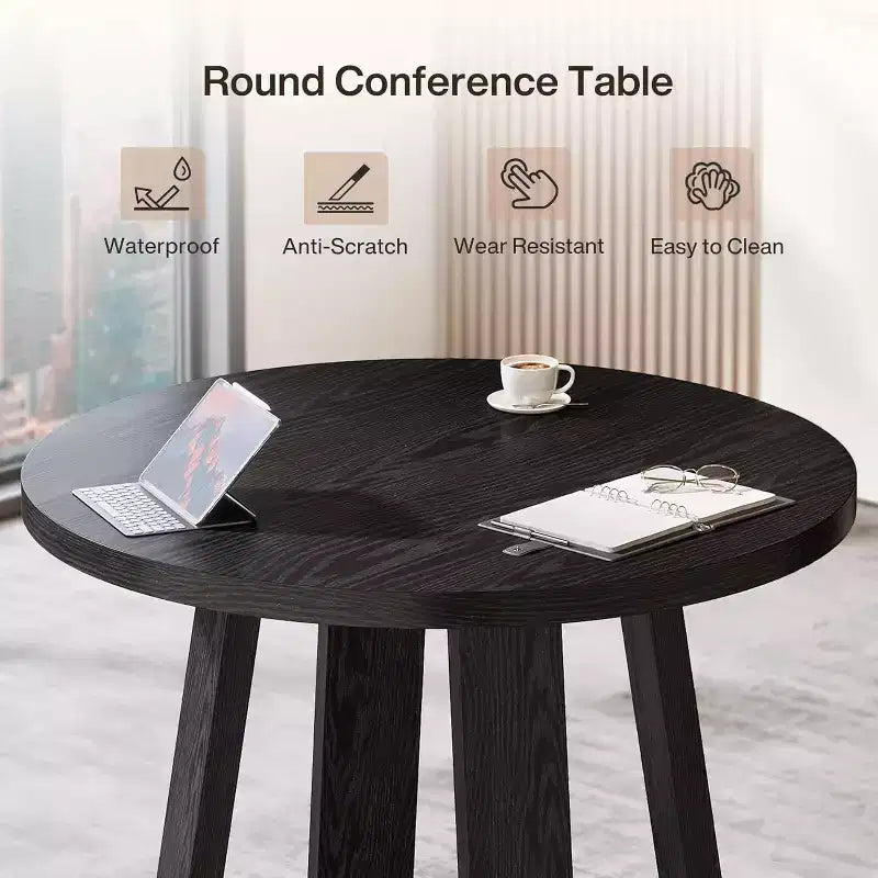 Table de conférence ronde de 31,5 pouces pour 2 à 4 personnes, petite table de réunion en bois avec base robuste pour petits espaces, style rustique fermier