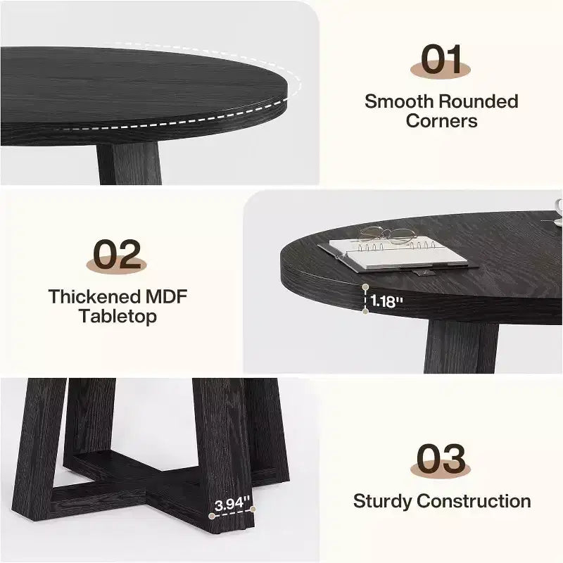 Table de conférence ronde de 31,5 pouces pour 2 à 4 personnes, petite table de réunion en bois avec base robuste pour petits espaces, style rustique fermier