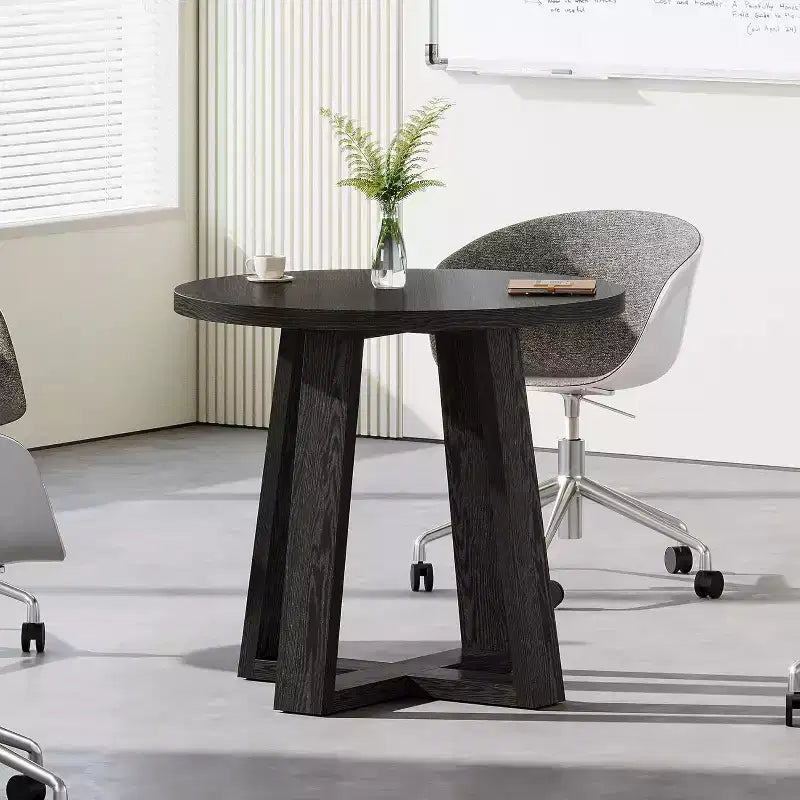Table de conférence ronde de 31,5 pouces pour 2 à 4 personnes, petite table de réunion en bois avec base robuste pour petits espaces, style rustique fermier