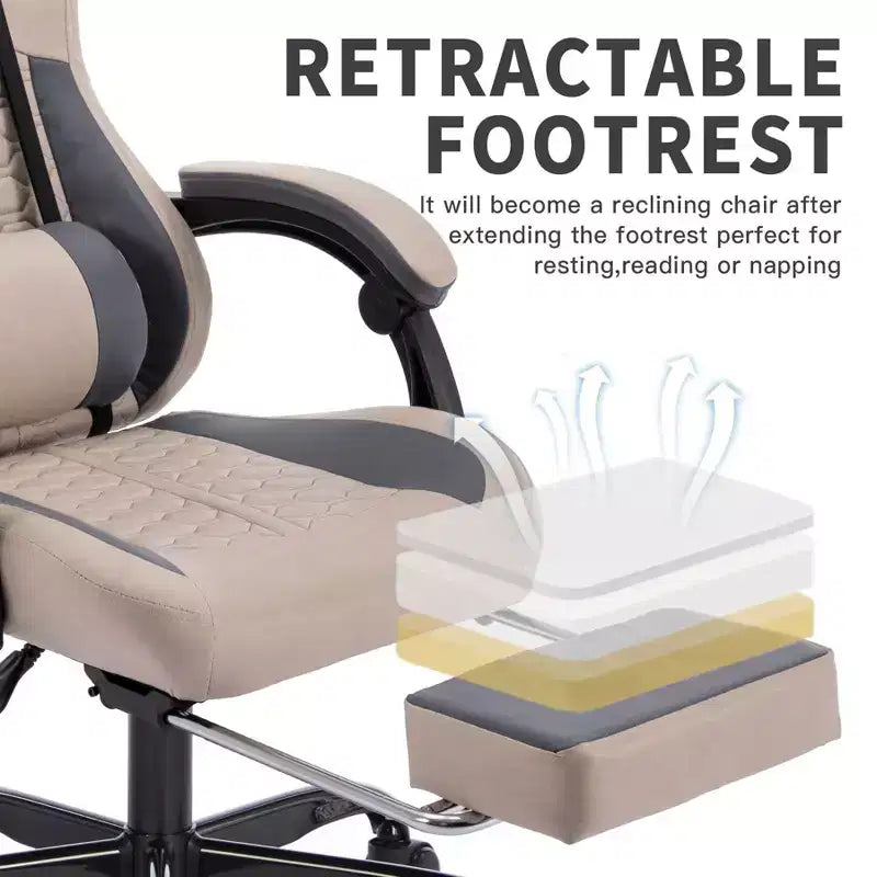 Chaise de Bureau Gaming Pivotante avec Roulettes,Dossier Inclinable,Hauteur d'Assise et Repose-Pieds Réglables,Chaise de Jeu Ergonomique,Charge Max 136kg