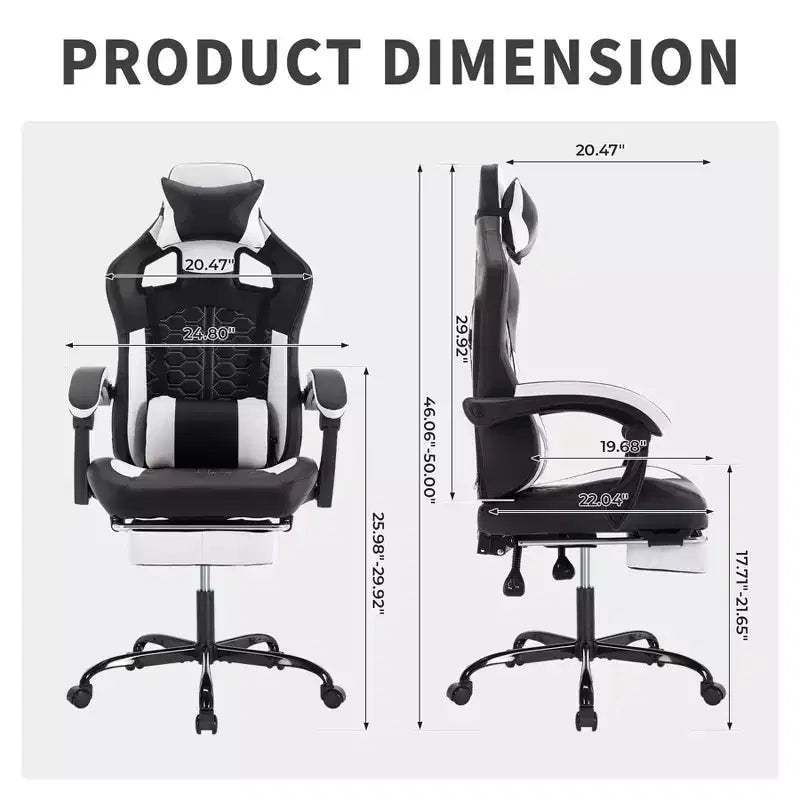 Chaise de Bureau Gaming Pivotante avec Roulettes,Dossier Inclinable,Hauteur d'Assise et Repose-Pieds Réglables,Chaise de Jeu Ergonomique,Charge Max 136kg