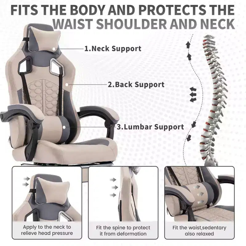 Chaise de Bureau Gaming Pivotante avec Roulettes,Dossier Inclinable,Hauteur d'Assise et Repose-Pieds Réglables,Chaise de Jeu Ergonomique,Charge Max 136kg