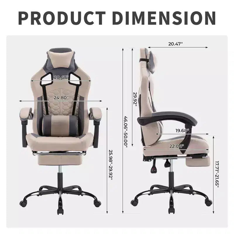 Chaise de Bureau Gaming Pivotante avec Roulettes,Dossier Inclinable,Hauteur d'Assise et Repose-Pieds Réglables,Chaise de Jeu Ergonomique,Charge Max 136kg