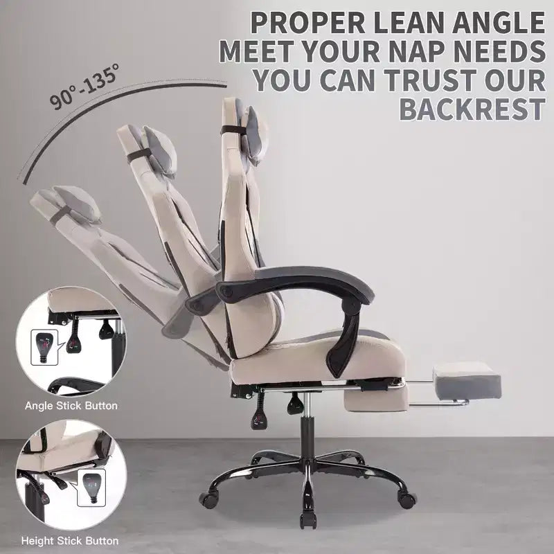 Chaise de Bureau Gaming Pivotante avec Roulettes,Dossier Inclinable,Hauteur d'Assise et Repose-Pieds Réglables,Chaise de Jeu Ergonomique,Charge Max 136kg