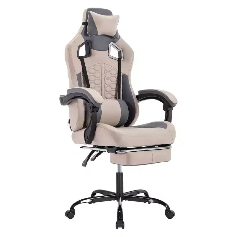 Chaise de Bureau Gaming Pivotante avec Roulettes,Dossier Inclinable,Hauteur d'Assise et Repose-Pieds Réglables,Chaise de Jeu Ergonomique,Charge Max 136kg